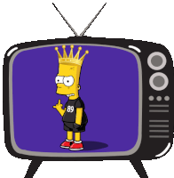 bart simpson wearing a crown and a shirt that says 89