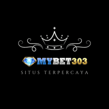 a logo for mybet303 with a crown and a diamond on a black background