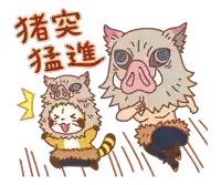 a cartoon drawing of a pig and a cat with chinese writing