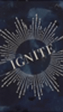 the word ignite is written in a circle on a blue background .