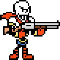 papyrus from undertale is holding a gun in his hand .