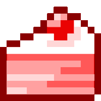 a pixel art illustration of a slice of strawberry cake with a cherry on top .