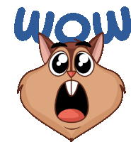 a cartoon squirrel with a surprised look on his face and the word wow behind him