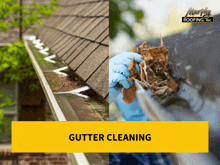 an ad for murphy roofing shows a gutter being cleaned