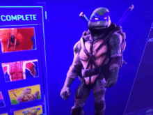 a picture of a teenage mutant ninja turtle is displayed on a blue background