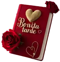 a red book that says bonita tarde with a red rose on top