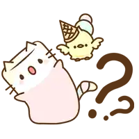 a cartoon drawing of a cat and a chicken with a question mark