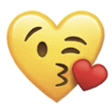 a heart emoji is blowing a kiss with a red heart in its mouth .