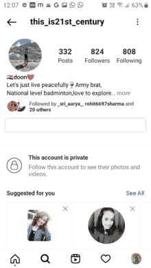 a screenshot of a person 's instagram account shows that the account is private