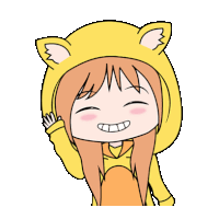 a cartoon girl wearing a yellow cat hoodie with ears