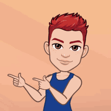 a cartoon of a man with red hair pointing to the right