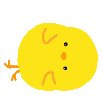 a cartoon drawing of a yellow chicken with an orange beak