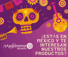 an advertisement for multiverso sello editorial with a skull and guitar on it