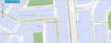 a map of a residential area with a green line that says ' on ln pe bill ' on it