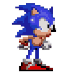 a pixel art of sonic the hedgehog is standing on a white background