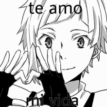 a black and white drawing of a boy with the words te amo mi vida written above him