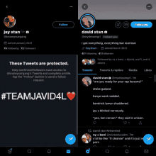 a screenshot of jay stan 's twitter account and a screenshot of david stan 's account