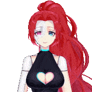 a girl with red hair and a heart shaped breast