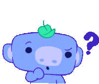 a blue cartoon character with a question mark on his head