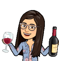 a cartoon of a woman holding a bottle of wine and a glass