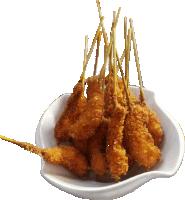 a white bowl filled with fried chicken sticks