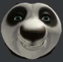 a panda bear with green eyes is smiling