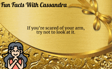 a gold background with fun facts with cassandra written on it