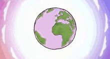 a cartoon drawing of a globe with a purple and green border