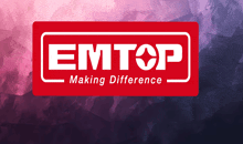 a red logo for emtop making difference on a purple background