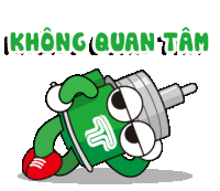 a cartoon drawing of a green object with big eyes and the words không quan tâm below it