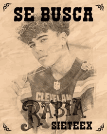 a drawing of a young man in a cleveland browns jersey on a poster .