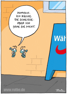 a cartoon of two bugs talking in front of a sign that says wahl