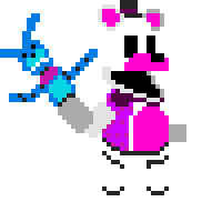 a pixel art drawing of a rabbit and a fox