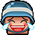 a pixel art illustration of a man wearing a helmet laughing with tears coming out of his eyes .