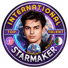 an international starmaker logo with a picture of a man in the center