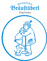 a logo for herzogliches brauftuberl tegernsee with a man and a dog