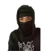 a person wearing a black hoodie with a white spider web on it