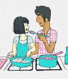 a cartoon of a man and a woman cooking