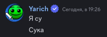 a green smiley face with a blue circle around it and the name yarich on it