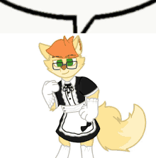 a cartoon cat wearing a maid outfit and glasses