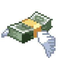 a pixel art illustration of a stack of money with wings