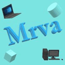 the name mrva is written in blue letters on a blue background surrounded by computer icons .