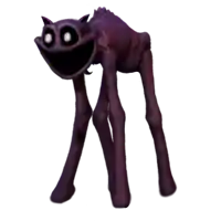 a purple monster with long legs and a smiling face