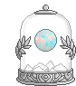 a pixel art illustration of a glass dome with a globe inside of it .