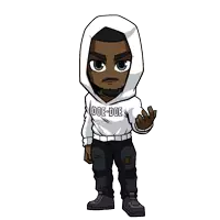 a cartoon of a man wearing a hoodie that says doe-doe on it