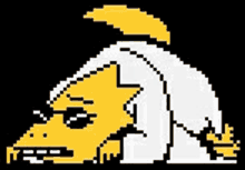 a pixel art drawing of a yellow and white bird with sunglasses on .