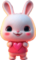 a cartoon bunny holding a pink heart with the words " spreading love " written on it