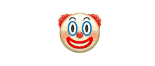 an emoji of a clown with blue eyes and a red nose