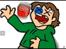 a cartoon of a man holding a glass of soda with his eyes crossed