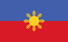 a blue and red flag with a yellow star in the middle